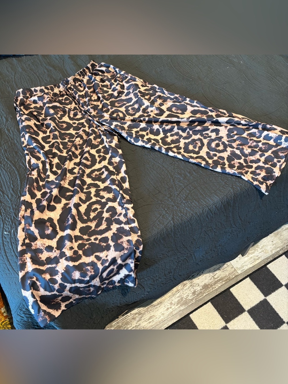 SHEIN Leopard Print Wide Leg Pants - Brown Black Cream